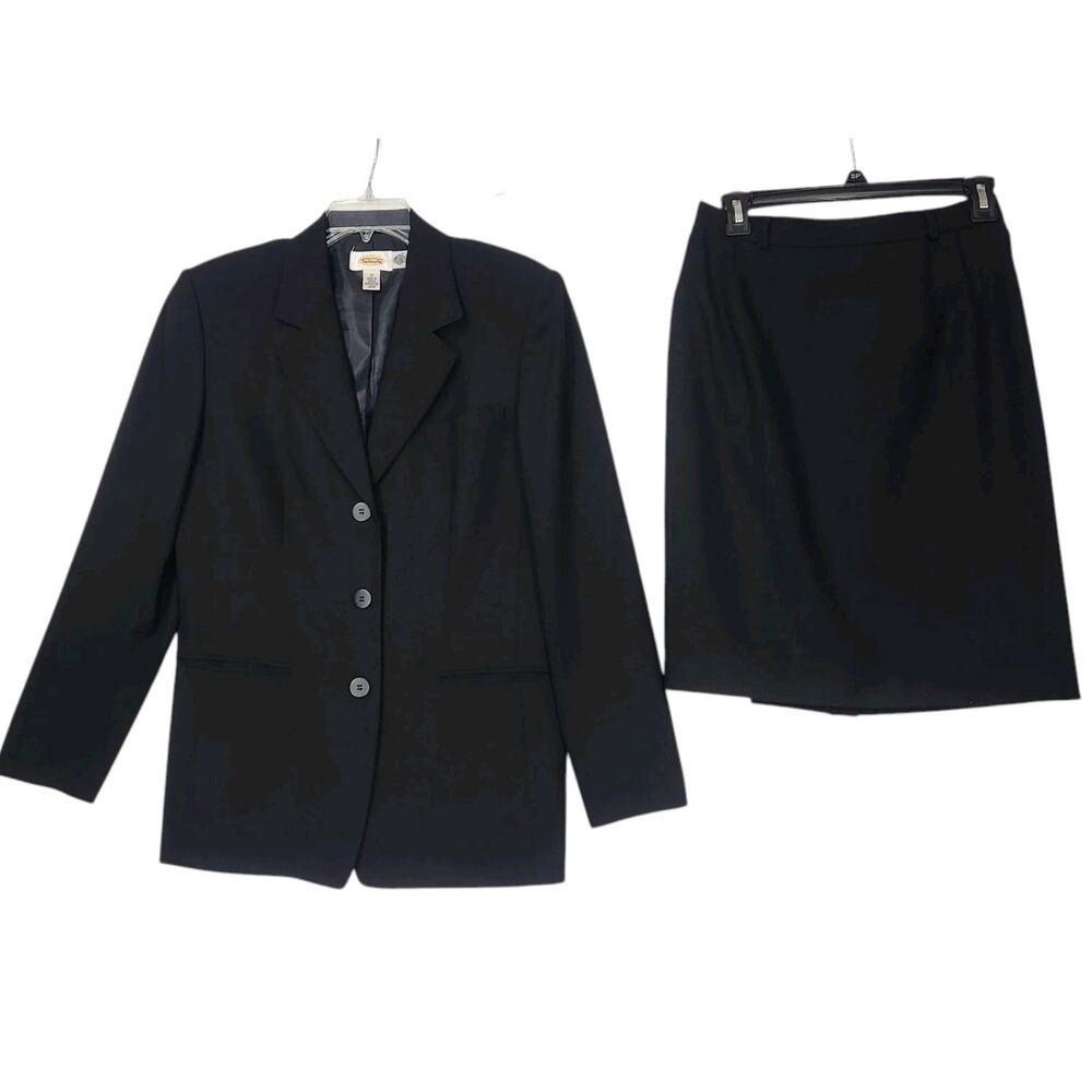 VTG TALBOTS WOOL SUIT SZ 10 BLACK SKIRT JACKET BLAZER OFFICE CLASSIC CAPSULE EUC